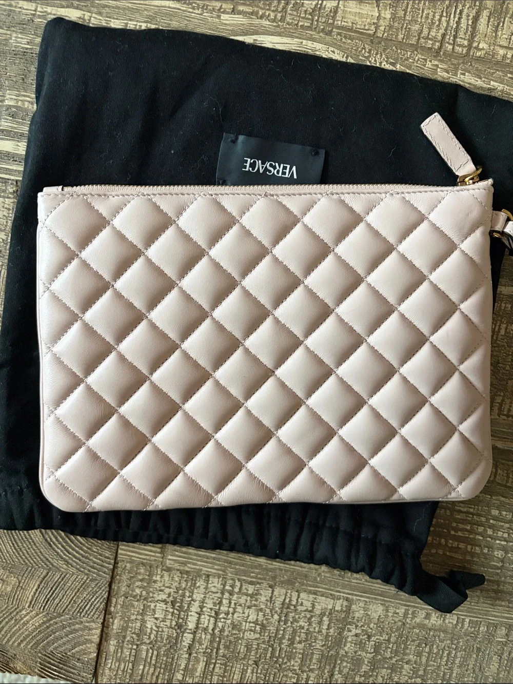 Versace Quilted Leather Wristlet in Blush Pink